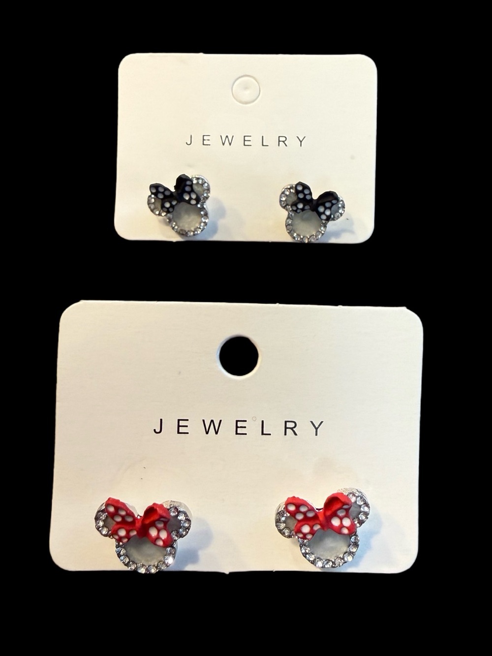 Women’s Minnie Mouse Polka Dot Bow Stud Earrings - 2 Pairs Red &Black - NWT